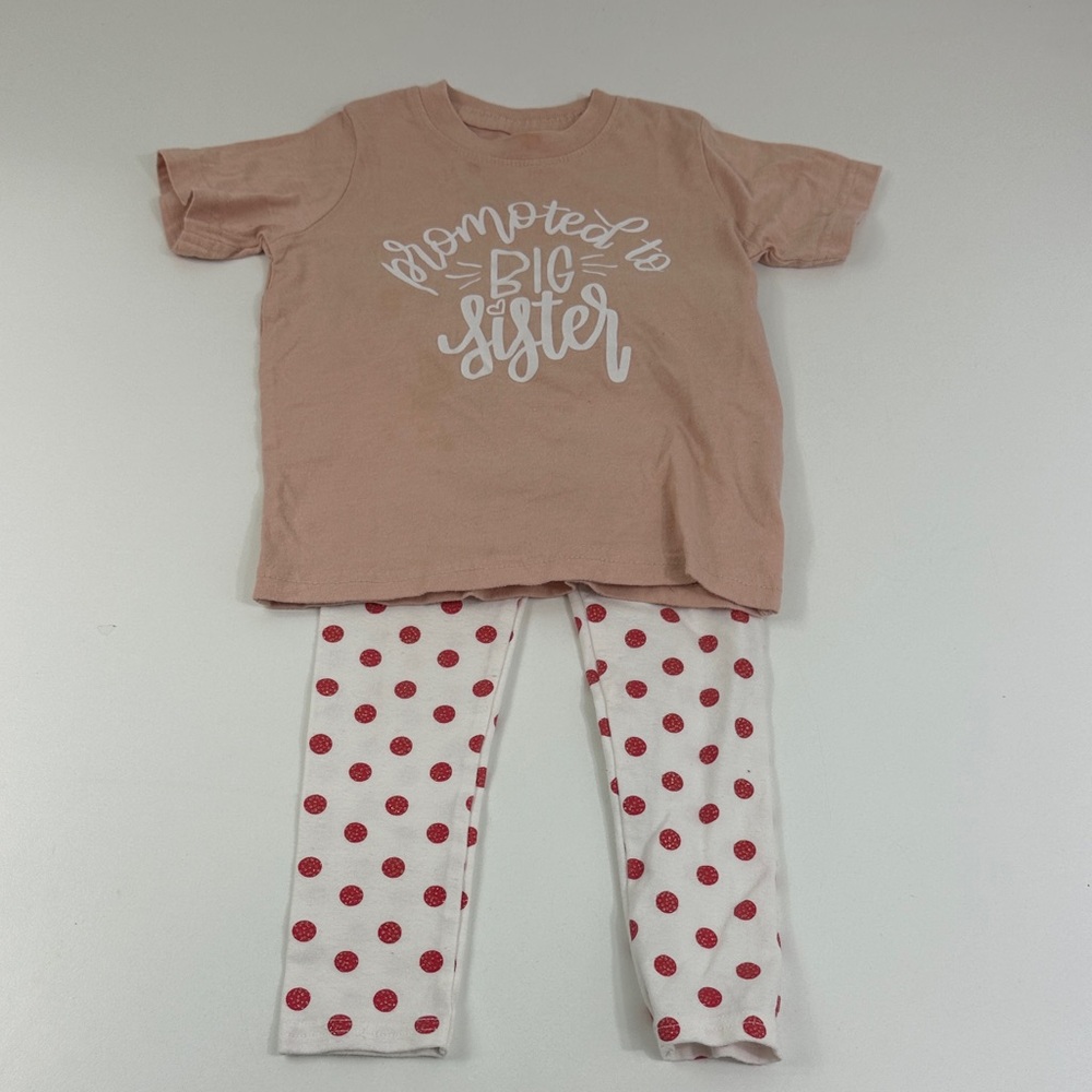 Girls size 2T “Promoted to big sister” T shirt and polka dot leggings set cute
